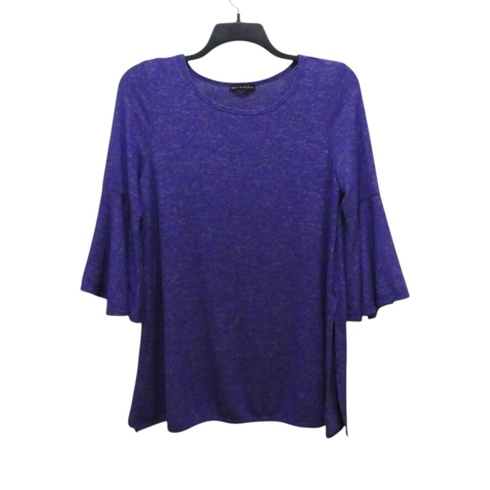 Nally & Milly Marled Purple Bell Sleeve Split Side Tunic Top Womens Medium